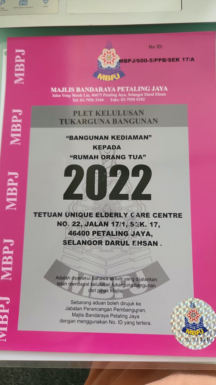 Unique Elderly Care Centre licence for 2022