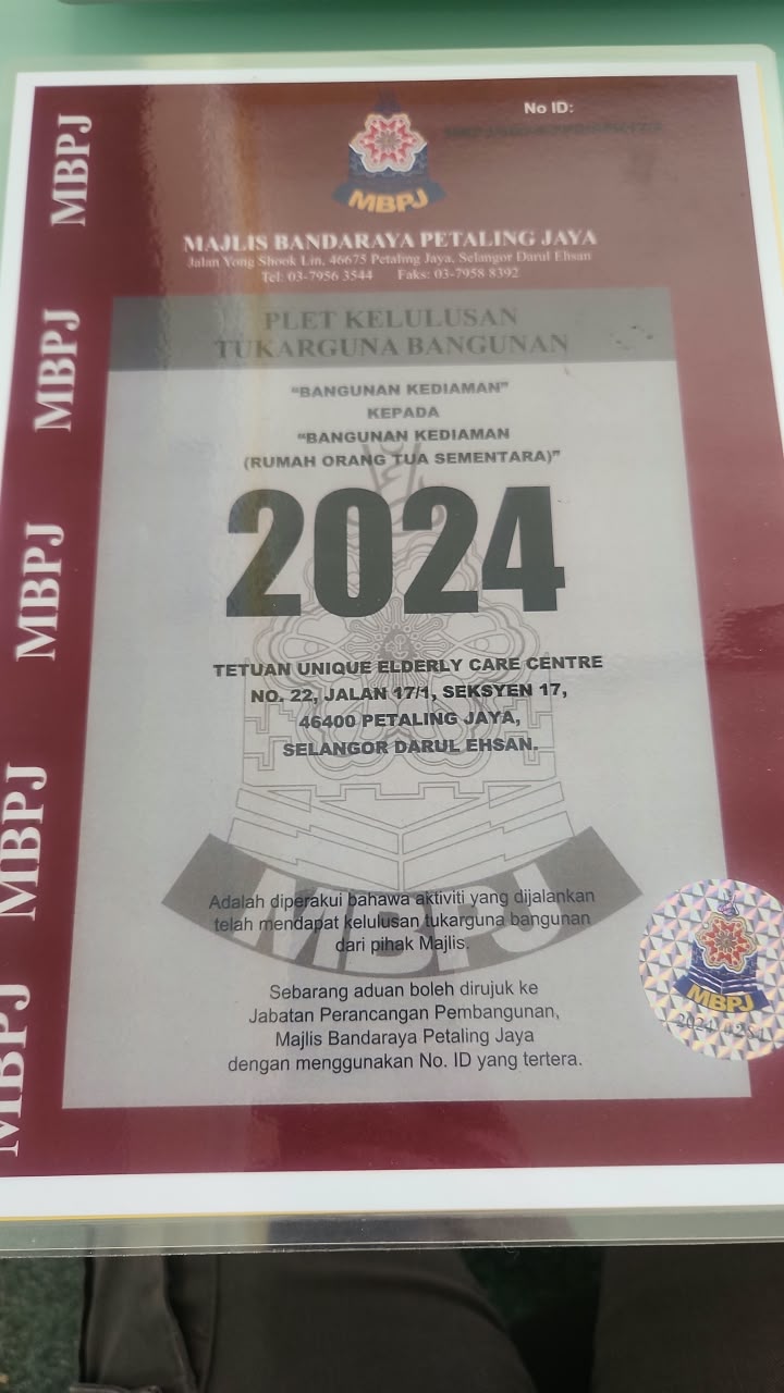 Unique Elderly Care Centre licence for 2024