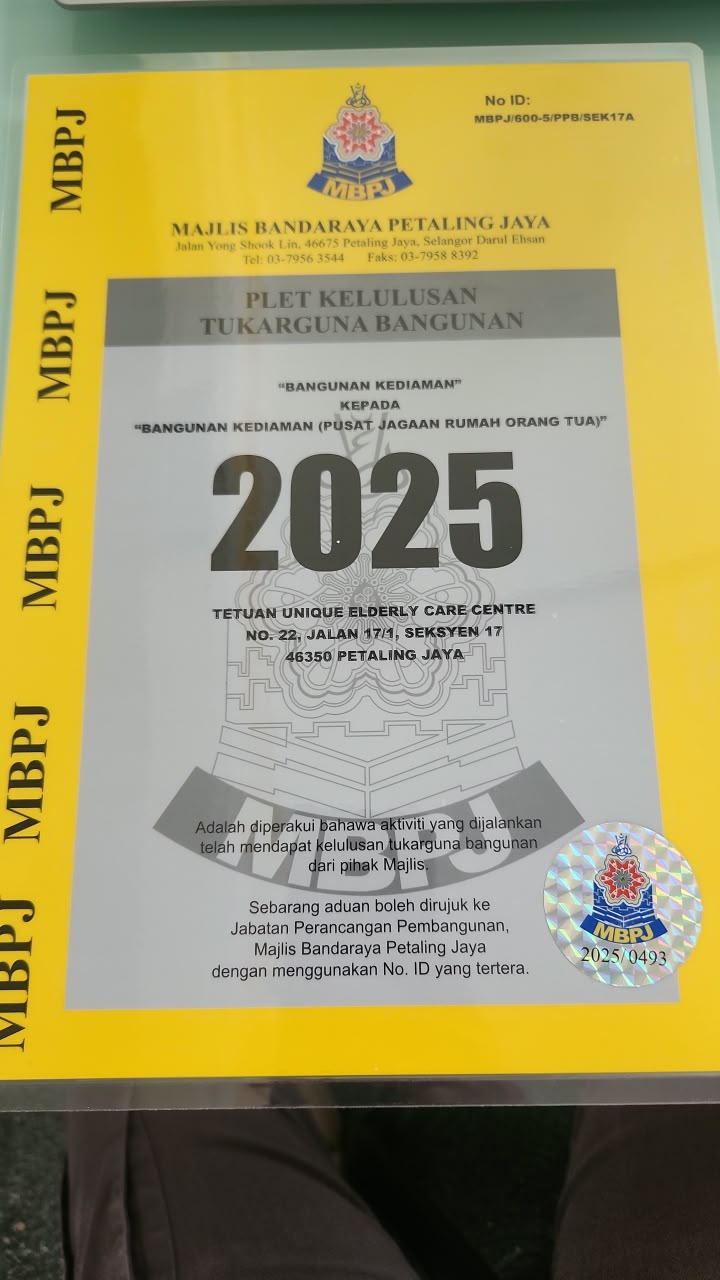 Unique Elderly Care Centre licence for 2025