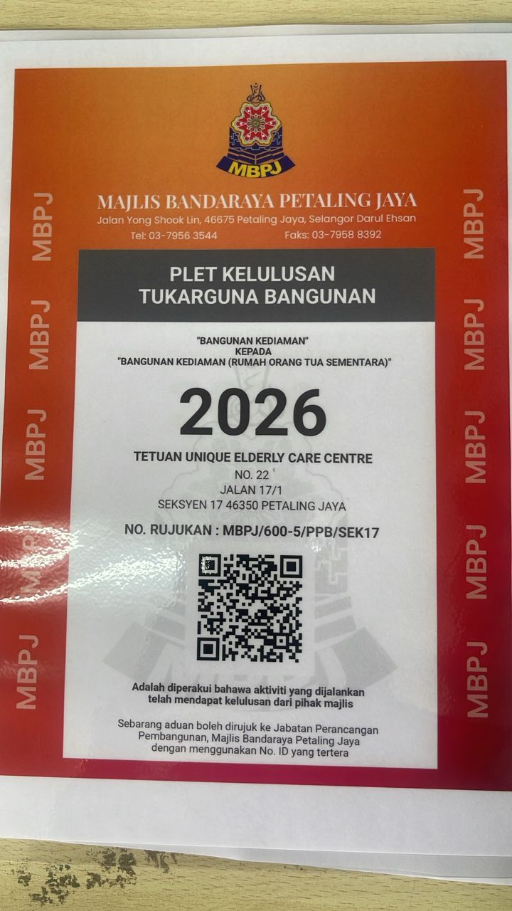 Unique Elderly Care Centre licence for 2026